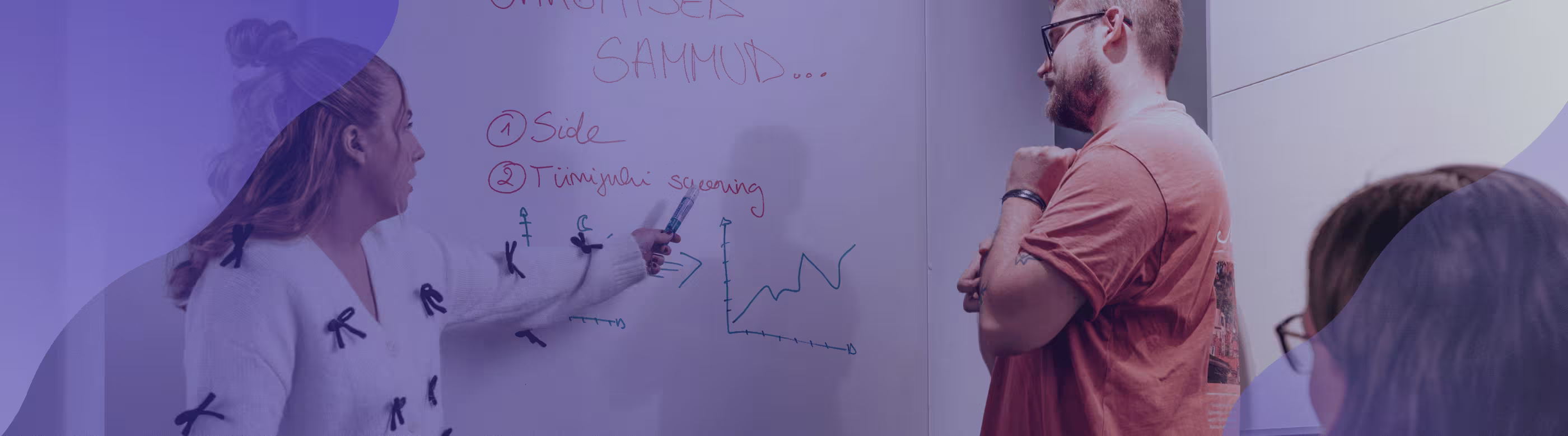 Two people working on a whiteboard